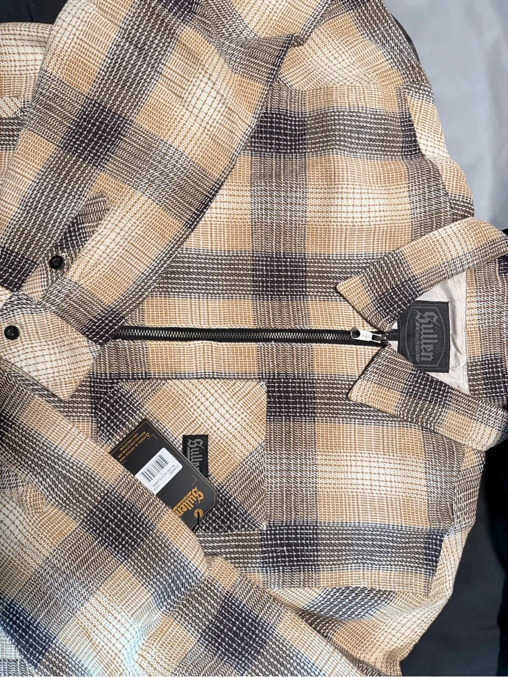 Men's Beige Plaid Lightweight Zip Shirt Jacket
